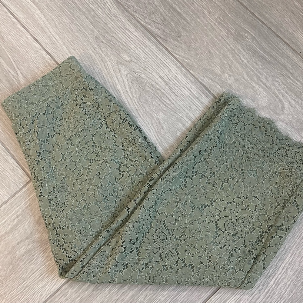 Isaac Mizrahi Live Sage Green Wide Leg Lace Knit Cropped Pants Size XSP